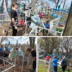 Юные приволжане наводят порядок на могилах ветеранов и сажают деревья